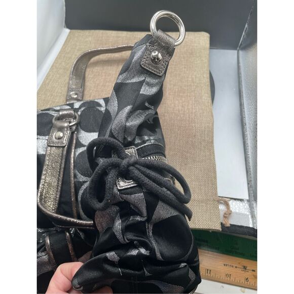 Coach Poppy Glam Tote Style 15443 Black Signature Shimmer with Magenta Lining - Picture 9 of 11